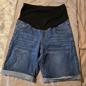 Women's Blue Denim Maternity Shorts